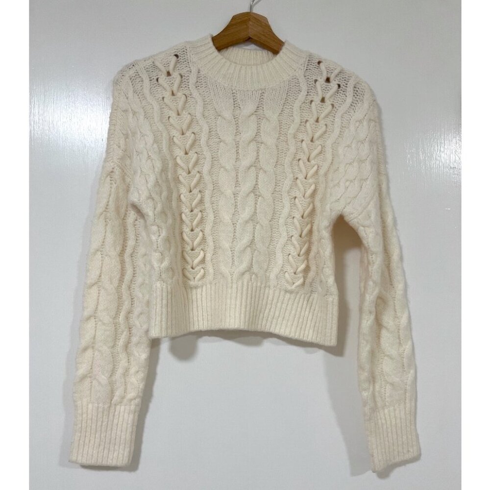 Abercrombie A&F Cable Knit Crew Neck Womens Sweater White Size XXS (fits XS)